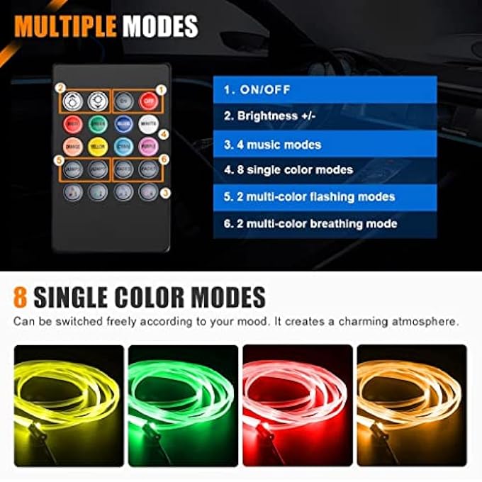 HOLDCY Car Led Strip Light Rgb Interior Car Lights 5 In 1 With 23622 Inches Fiber Optic Multicolor Dash Ambient Interior Lighting Kits Diy Mode And Music ModeSound Active Function - Image 3