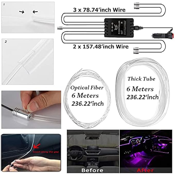 HOLDCY Car Led Strip Light Rgb Interior Car Lights 5 In 1 With 23622 Inches Fiber Optic Multicolor Dash Ambient Interior Lighting Kits Diy Mode And Music ModeSound Active Function - Image 5