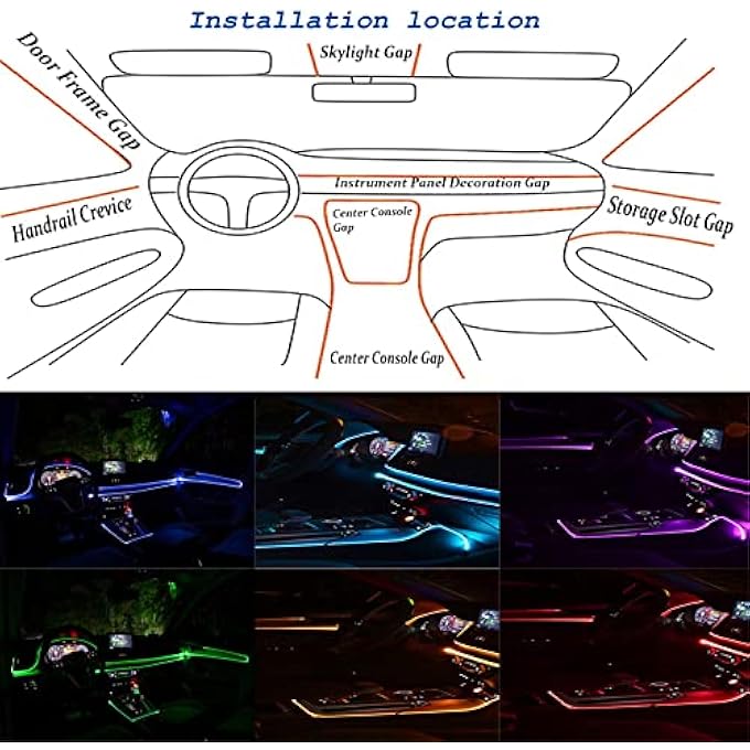 HOLDCY Car Led Strip Light Rgb Interior Car Lights 5 In 1 With 23622 Inches Fiber Optic Multicolor Dash Ambient Interior Lighting Kits Diy Mode And Music ModeSound Active Function - Image 4