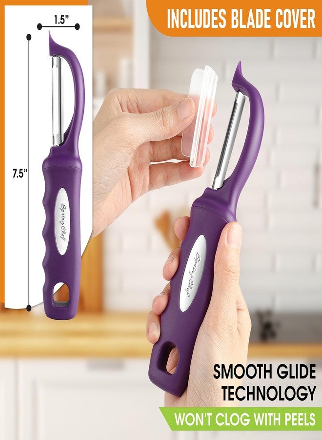 Spring Chef Professional Purple Swivel Vegetable Peeler for Kitchen, Stainless Steel Potato Peeler with Soft Grip Handle, Perfect For Veggie, Fruit, Carrot, Apple, Cucumber - Dishwasher Safe - Image 3