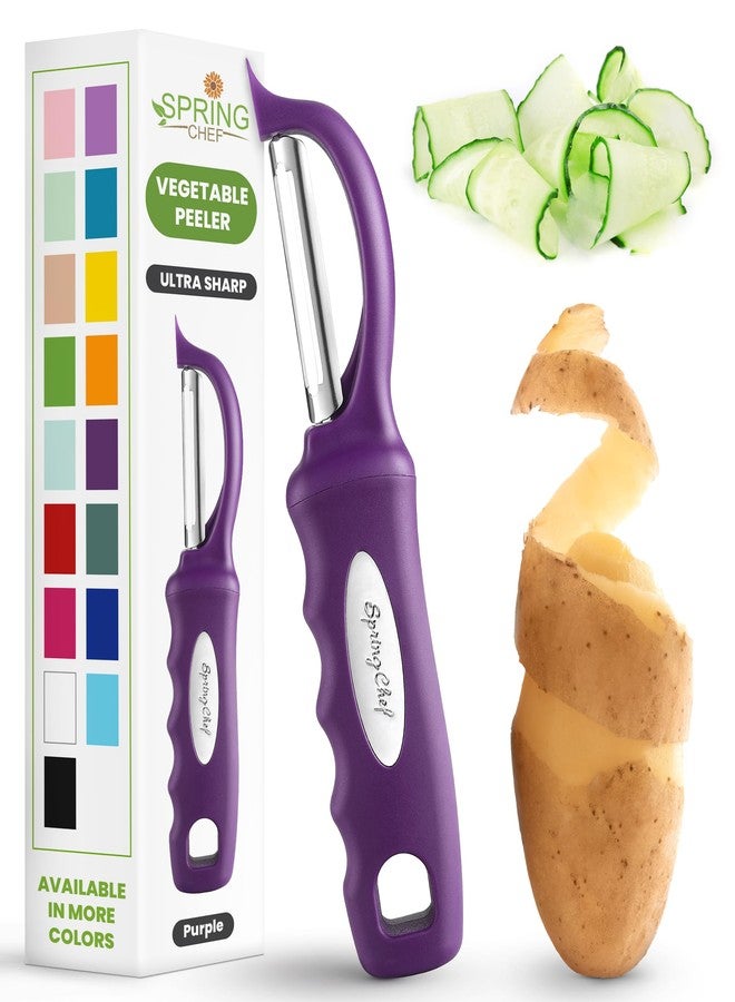 Spring Chef Professional Purple Swivel Vegetable Peeler for Kitchen, Stainless Steel Potato Peeler with Soft Grip Handle, Perfect For Veggie, Fruit, Carrot, Apple, Cucumber - Dishwasher Safe - Image 1