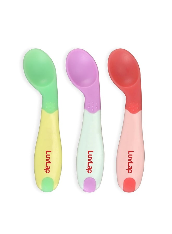 Luvlap Heat Sensing Baby Spoon Set Of 3, Bpa Free Material With Food Grade Heat Sensing Silicone Tip, Baby Self Feeding Utensil, Baby Weaning Spoon For Kids, 3 Months+ (Multi-Colour), 11.5 Centimeter - Image 1