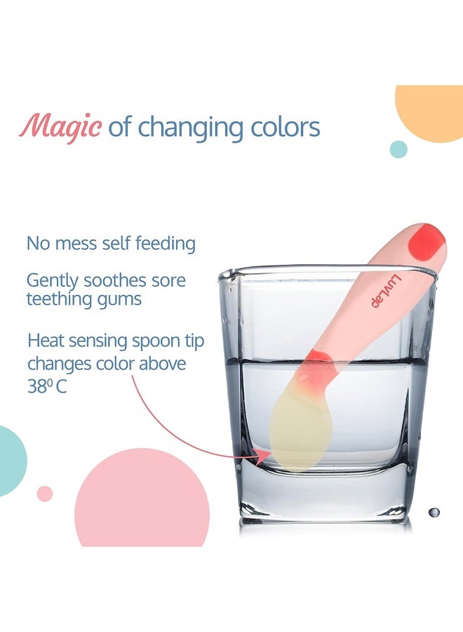 Luvlap Heat Sensing Baby Spoon Set Of 3, Bpa Free Material With Food Grade Heat Sensing Silicone Tip, Baby Self Feeding Utensil, Baby Weaning Spoon For Kids, 3 Months+ (Multi-Colour), 11.5 Centimeter - Image 3