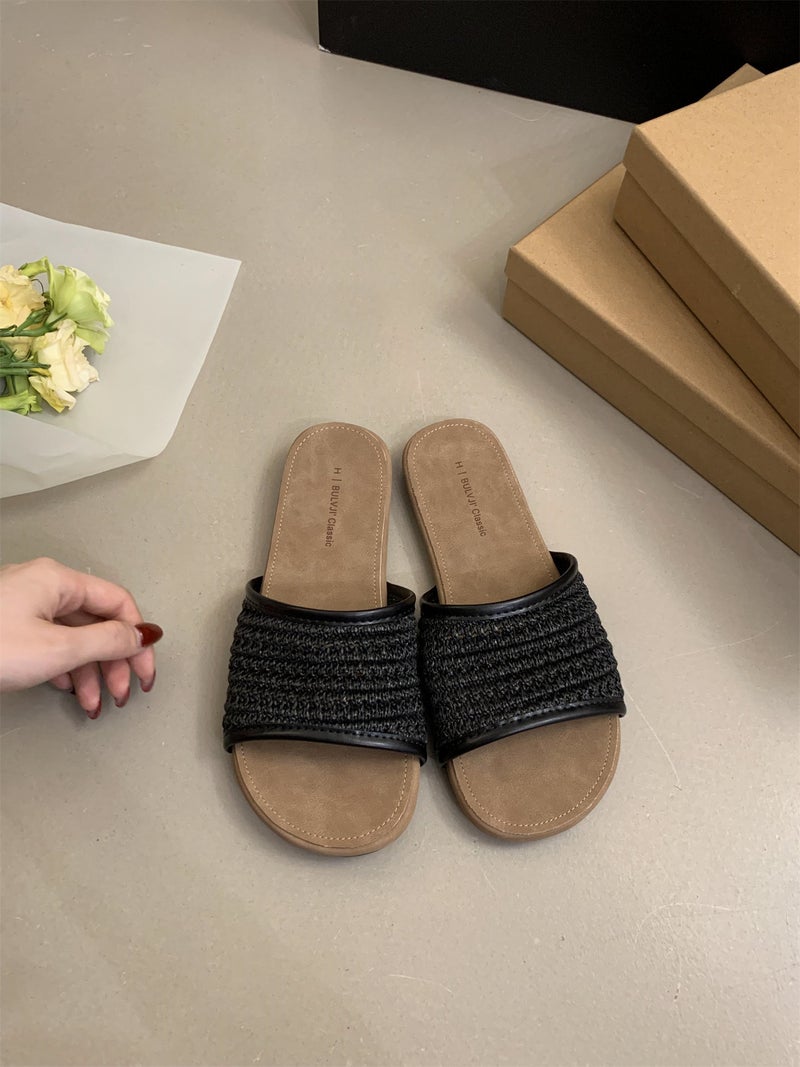 Chanel-Style Casual Woven Flat Sandals for Women - Summer Outdoor Beach  Slippers