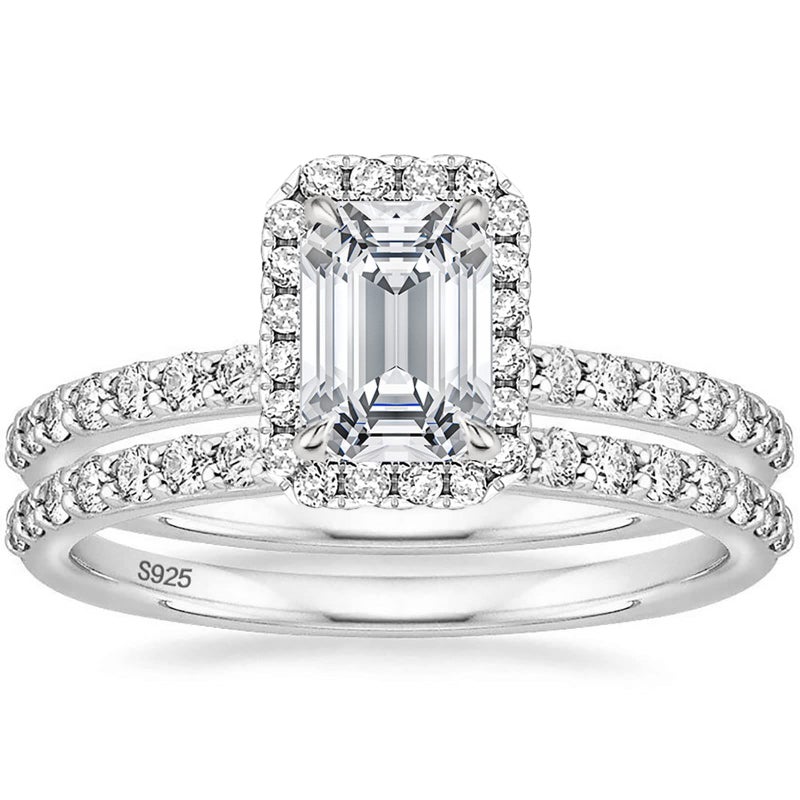EAMTI 2CT 925 Sterling Silver Bridal Ring Sets Emerald Cut CZ Engagement Vintage Promise Rings Wedding Bands for Women Size 10 - Image 1