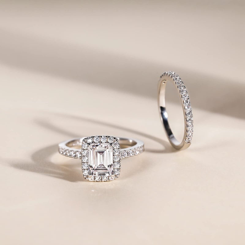 EAMTI 2CT 925 Sterling Silver Bridal Ring Sets Emerald Cut CZ Engagement Vintage Promise Rings Wedding Bands for Women Size 10 - Image 2