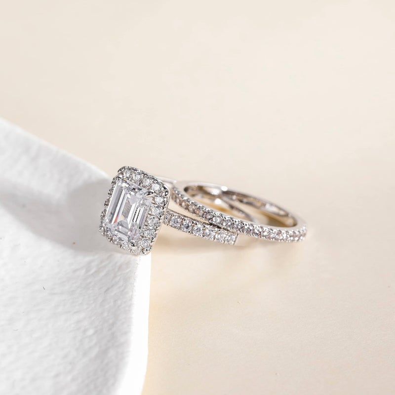 EAMTI 2CT 925 Sterling Silver Bridal Ring Sets Emerald Cut CZ Engagement Vintage Promise Rings Wedding Bands for Women Size 10 - Image 3