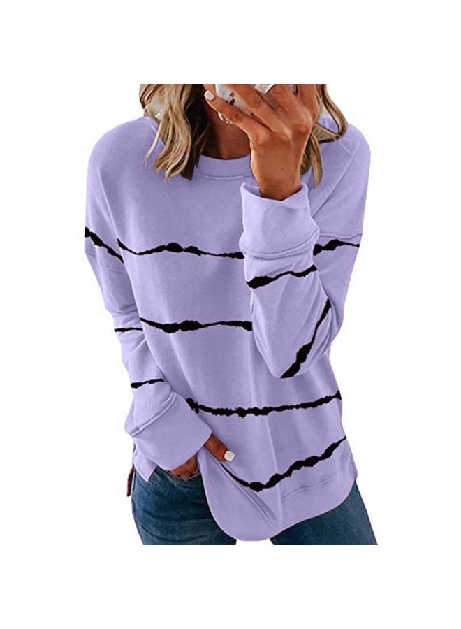 Autumn And Winter Women's Hot Tie-dye Printed Striped Top Versatile Round Neck Shirt Loose Long Sleeve T-shirt