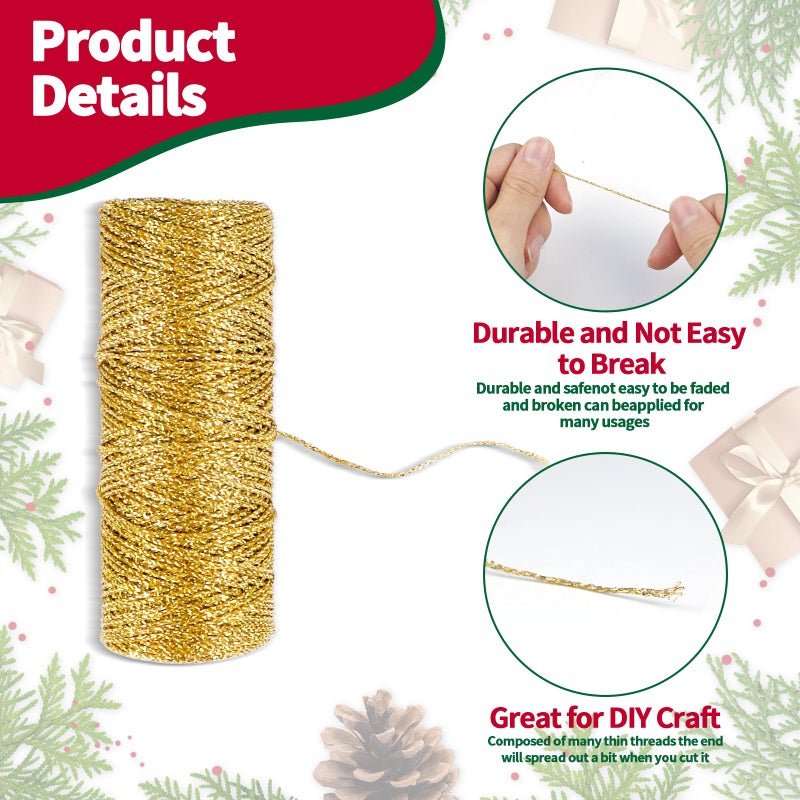 OXDFK Gold Metallic Bakers String, 110 Yards/328 Feet, 1mm Diameter, Glitter Twine for Crafts, DIY, Christmas Decor, Presents - Image 3