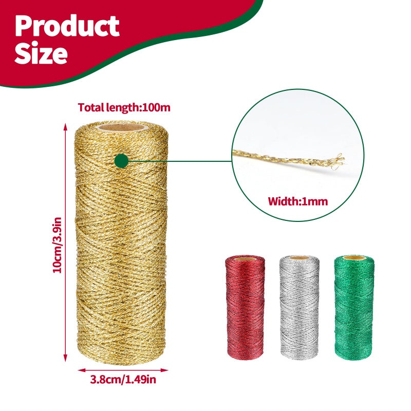 OXDFK Gold Metallic Bakers String, 110 Yards/328 Feet, 1mm Diameter, Glitter Twine for Crafts, DIY, Christmas Decor, Presents - Image 2