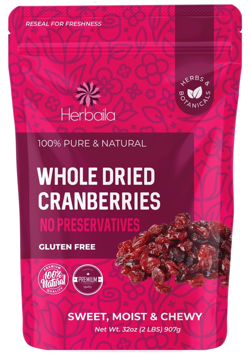 Herbaila Dried Cranberries Unsweetened, 2 lbs. Bulk Cranberries Dried Fruit, Unsweetened Dried Cranberries, Premium Dried Cranberry Fruit, Non-GMO, Cranberry Dried 32 oz - Image 4