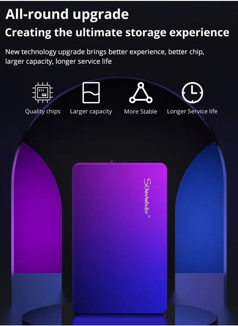 AROAQ External Hard Drive, USB3.0 Ultra Slim HDD Storage Device, Portable Compact High-speed Mobile Hard Disk Compatible for Pc, Desktop, Mobiles, Laptop, Game Console, Ps4, (Gradient Blue Purple, 250GB)  - Image 3