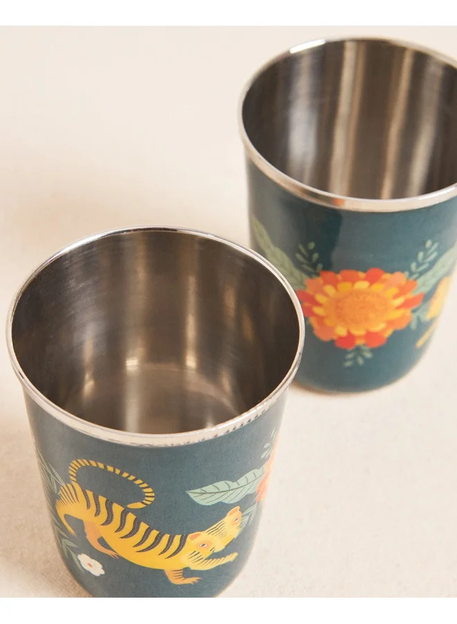 Chumbak Marigold Steel Small Tumblers - Blue