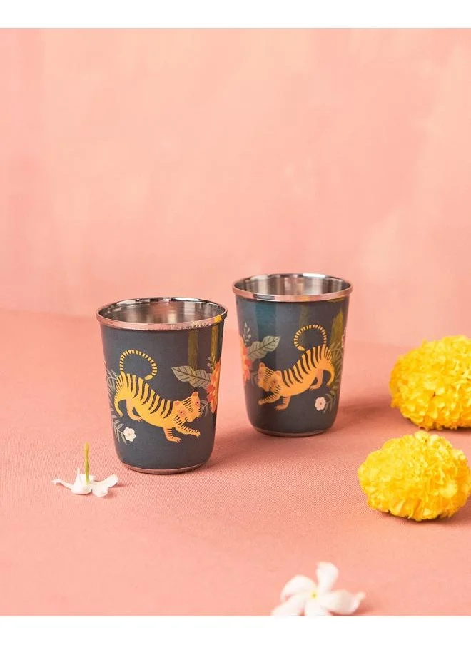 Chumbak Marigold Steel Small Tumblers - Blue