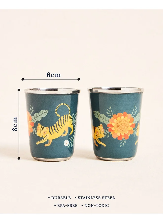 Chumbak Marigold Steel Small Tumblers - Blue