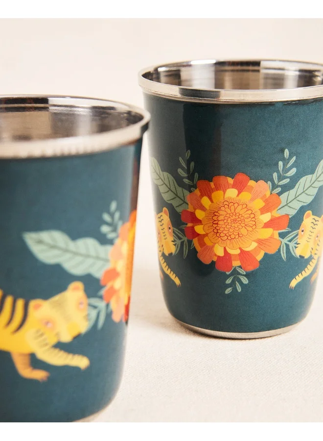 Chumbak Marigold Steel Small Tumblers - Blue
