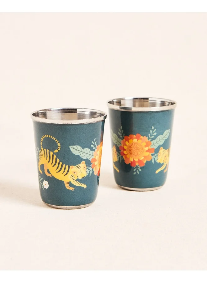 Chumbak Marigold Steel Small Tumblers - Blue