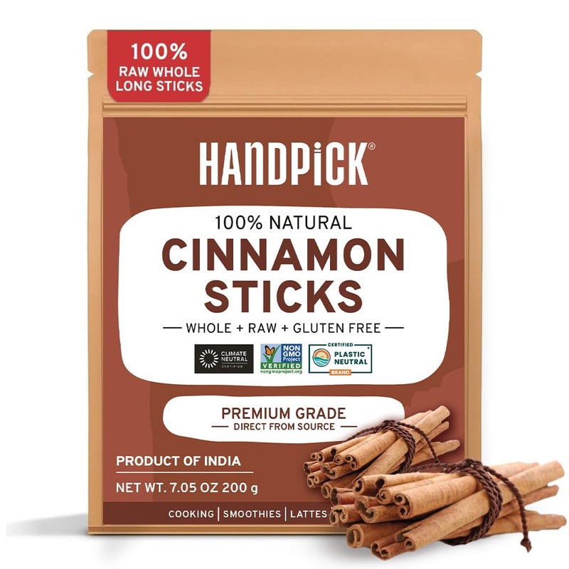 HANDPICK, Cinnamon Sticks (7 oz) 100% Raw, Non-GMO, Gluten-Free | Premium Quality | Resealable Ziplock Pouch | Perfect for Baking, Cooking & Beverages - Image 1