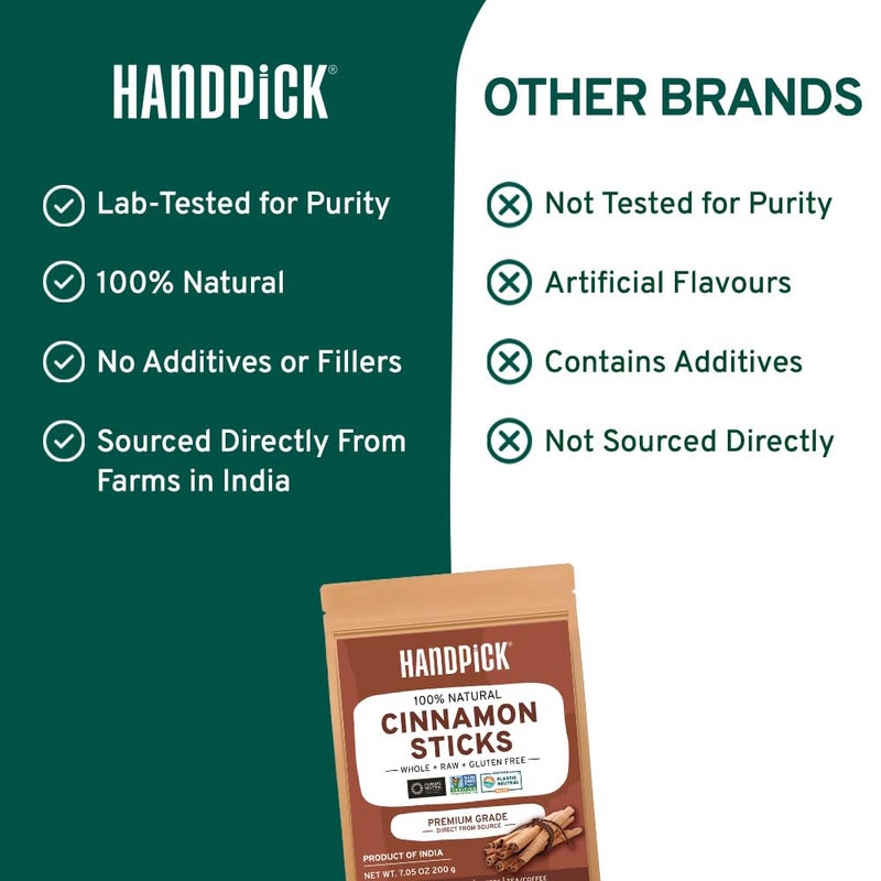 HANDPICK, Cinnamon Sticks (7 oz) 100% Raw, Non-GMO, Gluten-Free | Premium Quality | Resealable Ziplock Pouch | Perfect for Baking, Cooking & Beverages - Image 4