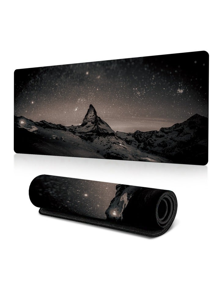 Large Gaming Mouse Pad Stitched Edges Extended Mousepad Smooth Cloth Surface Non-Slip Rubber Base Waterproof Anime Black Extended Comfortable Mouse Mat Desk Pad Spill-Resistant Desk Pad for Keyboard and Mouse(Starry Sky Mountains Milky Way) 