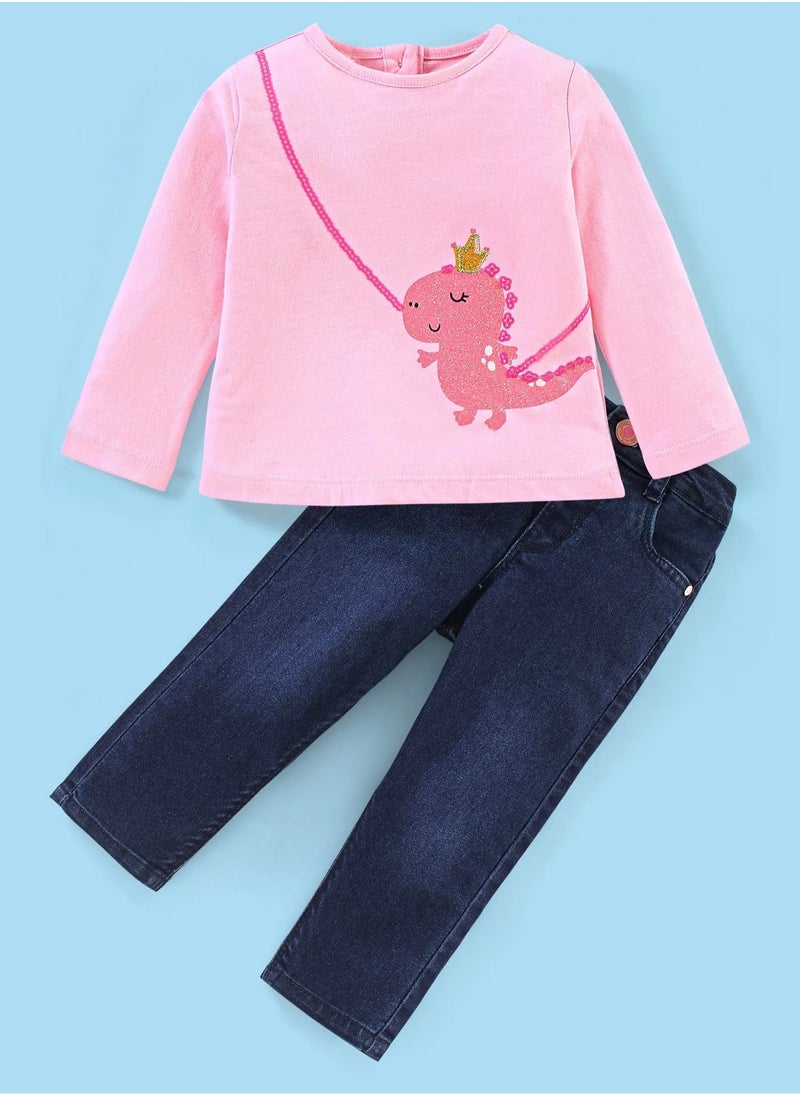 Babyhug 100% Cotton Knit Full Sleeves Top and Jeans Dino Print - Pink & Mid Blue(9-24M&2-3Y) - pzsku/Z4BD58F0117E3D63D971EZ/45/_/1733559522/0b2da11c-09e2-4e09-8925-16ecabb0a138