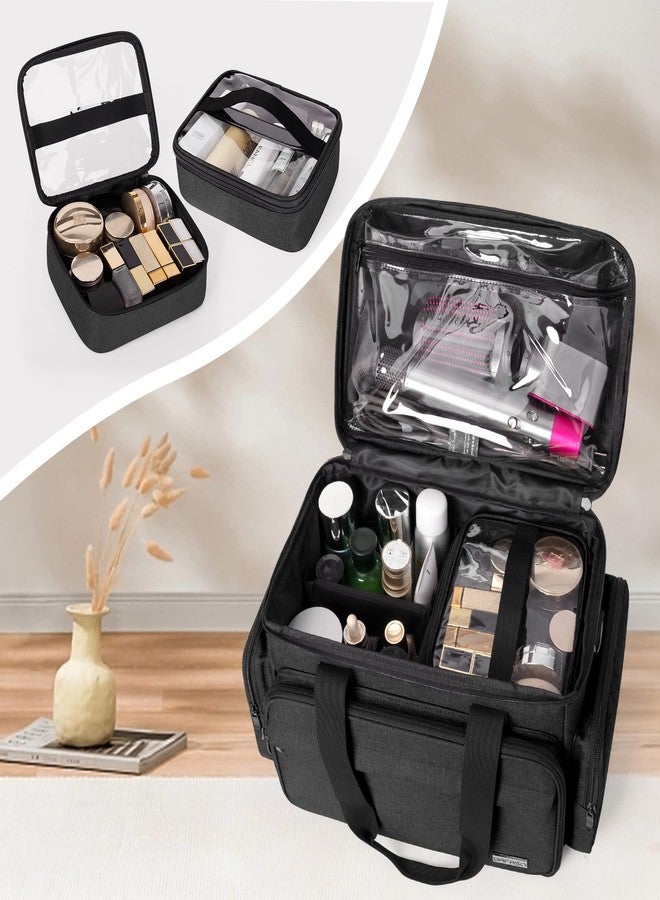 BAFASO Large Makeup Bag with 2 Removable Pouches and Detachable Dividers, Multifunctional Cosmetic Bag to Keep Makeup and Hair Supplies (Patent Pending), Black - Image 2