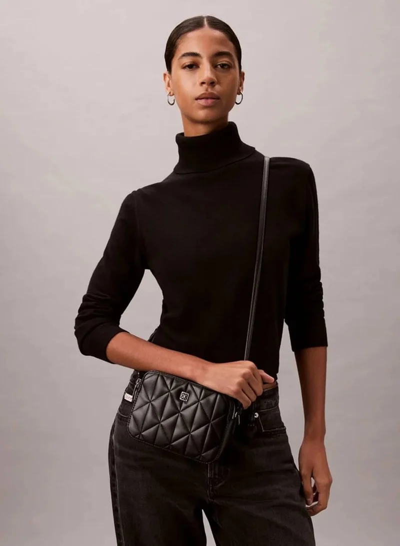 Calvin Klein Black Quilted Emblem Logo Double Zip Camera Bag for Women | Best Price UAE