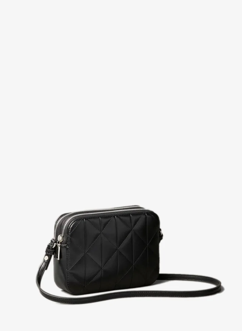 Calvin Klein Black Quilted Emblem Logo Double Zip Camera Bag for Women | Best Price UAE