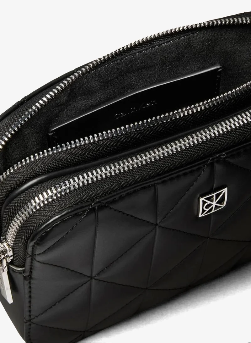 Calvin Klein Black Quilted Emblem Logo Double Zip Camera Bag for Women | Best Price UAE