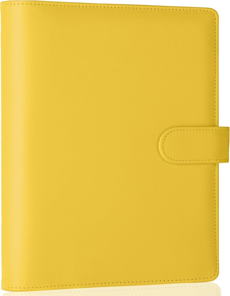 Antner A5 Binder 6 Ring Refillable Notebook Planner Cover, PU Leather Aesthetic Small Binder Loose Leaf Photocard Holder Budget Planner for Cash Organizer with Magnetic Buckle, Lemon Yellow - Image 1