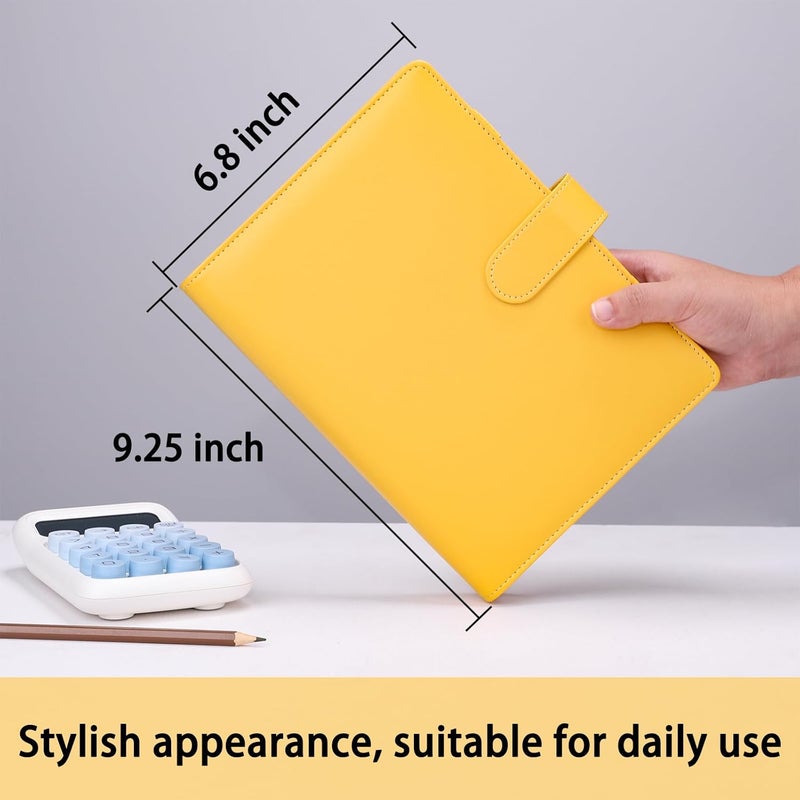 Antner A5 Binder 6 Ring Refillable Notebook Planner Cover, PU Leather Aesthetic Small Binder Loose Leaf Photocard Holder Budget Planner for Cash Organizer with Magnetic Buckle, Lemon Yellow - Image 4