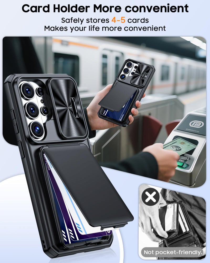 BSNRM for Samsung Galaxy S26 Ultra Case Wallet with RFID Blocking, Card Holder, Slide Camera Lens Cover, Silicone Edge Raised, Rugged Heavy Duty Phone Cover Case for Galaxy S26 Ultra, 2026, Black - Image 4