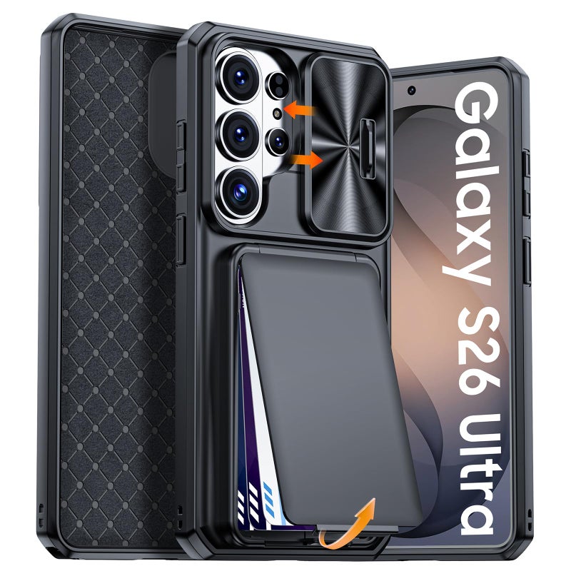 BSNRM for Samsung Galaxy S26 Ultra Case Wallet with RFID Blocking, Card Holder, Slide Camera Lens Cover, Silicone Edge Raised, Rugged Heavy Duty Phone Cover Case for Galaxy S26 Ultra, 2026, Black - Image 1