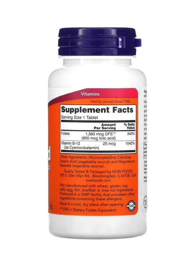 now Folic Acid With Vitamin B-12 800 Mcg - 250 Tablets - Image 2