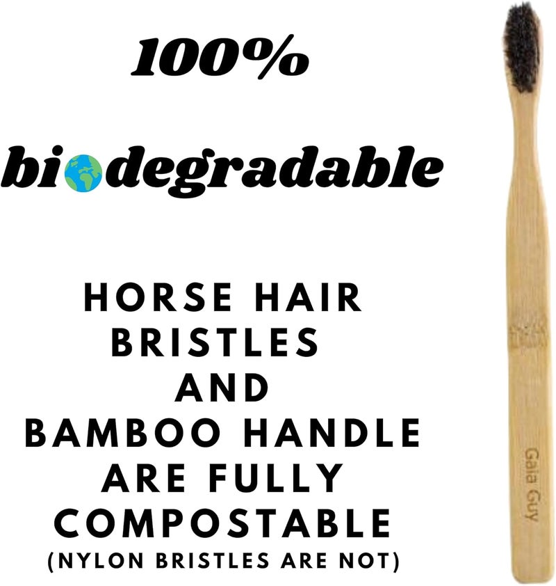 غايا غاي فرشاة أسنان من الخيزران بشعيرات ناعمة طبيعية من (بدون نايلون - فقط شعيرات حصان) - قابلة للتحلل الكامل والتخمير العضوي - مجموعة من 6 فرشاة - Image 5