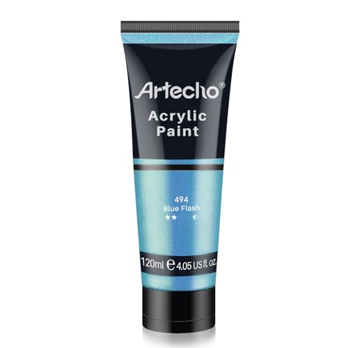 Artecho lridescent Blue Acrylic Paint 120ml 405oz Tubes Art Craft Paints for Canvas Painting Rock Stone Wood Fabric Art Supplies - Image 1