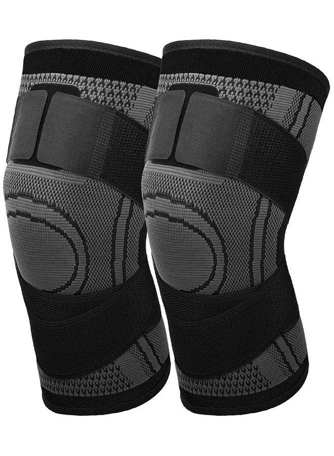 2-Piece Knee Brace Compression Knee Sleeve for Men & Women Knee Pad Support Running Cycling Basketball with Adjustable Strap Wrap（L） - Image 1