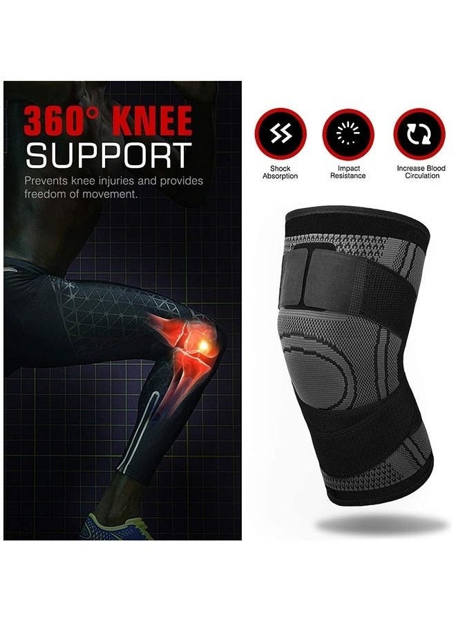 2-Piece Knee Brace Compression Knee Sleeve for Men & Women Knee Pad Support Running Cycling Basketball with Adjustable Strap Wrap（L） - Image 2