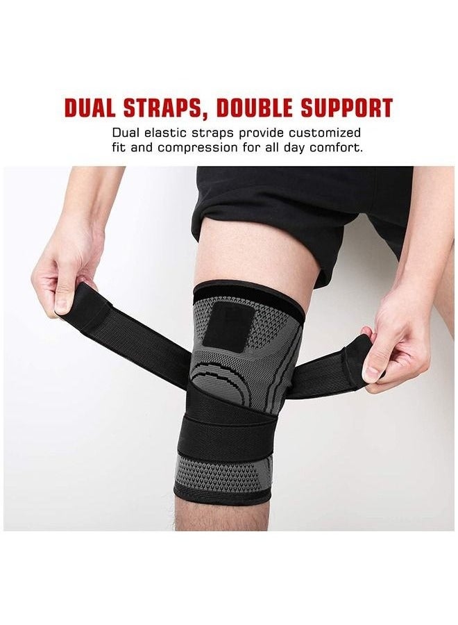 2-Piece Knee Brace Compression Knee Sleeve for Men & Women Knee Pad Support Running Cycling Basketball with Adjustable Strap Wrap（L） - Image 3