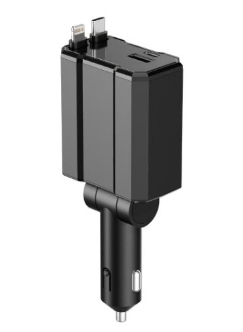 بيوينتي شاحن سيارة - محول شحن سريع 4 في 1، التعرف الذكي، شحن سريع QC3.0، Type-C+USB-A - Image 1