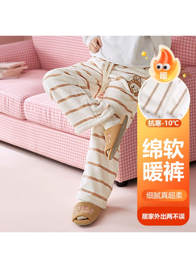New Cartoon Thickened Children's Winter Coral Fleece Sweet Cute Loose Pajama Pants For Girls Milk Fleece