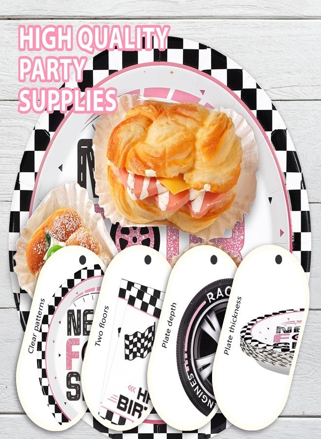 Grencian مجموعة أدوات مائدة لحفلة عيد ميلاد "نيد فور سبيد" مكونة من 96 قطعة، بتصميم سيارة سباق وردية، تتضمن أطباقًا ومناديل ورقية، ونقشة علم متقلب، مناسبة للأطفال والفتيات في سن الرابعة. تكفي لـ 24 شخصًا. - Image 5