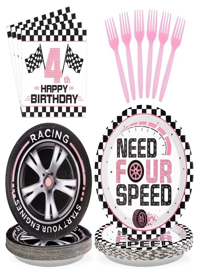 Grencian مجموعة أدوات مائدة لحفلة عيد ميلاد "نيد فور سبيد" مكونة من 96 قطعة، بتصميم سيارة سباق وردية، تتضمن أطباقًا ومناديل ورقية، ونقشة علم متقلب، مناسبة للأطفال والفتيات في سن الرابعة. تكفي لـ 24 شخصًا. - Image 1