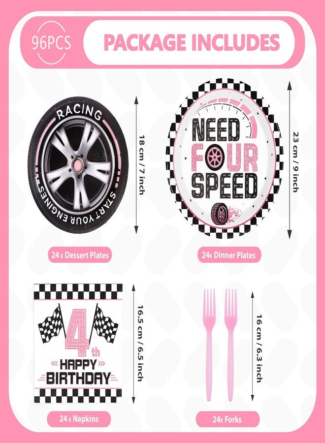 Grencian مجموعة أدوات مائدة لحفلة عيد ميلاد "نيد فور سبيد" مكونة من 96 قطعة، بتصميم سيارة سباق وردية، تتضمن أطباقًا ومناديل ورقية، ونقشة علم متقلب، مناسبة للأطفال والفتيات في سن الرابعة. تكفي لـ 24 شخصًا. - Image 2
