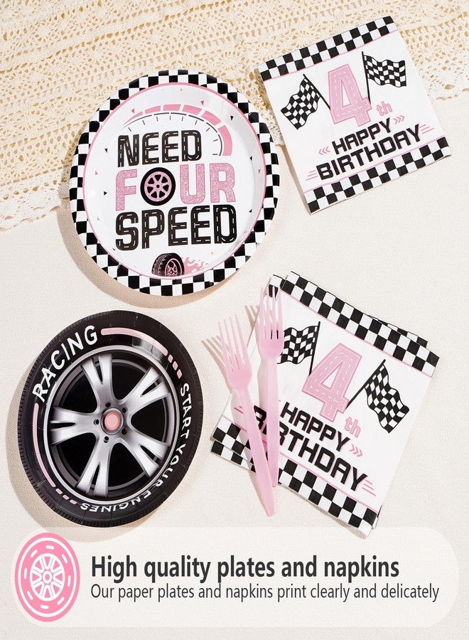 Grencian مجموعة أدوات مائدة لحفلة عيد ميلاد "نيد فور سبيد" مكونة من 96 قطعة، بتصميم سيارة سباق وردية، تتضمن أطباقًا ومناديل ورقية، ونقشة علم متقلب، مناسبة للأطفال والفتيات في سن الرابعة. تكفي لـ 24 شخصًا. - Image 4