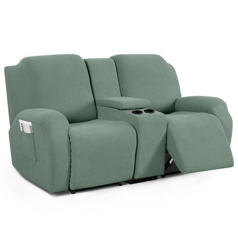 TAOCOCO Loveseat Recliner Cover with Middle Console Stretch Loveseat Cover for 2 Seat Recliner Couch Jacquard Reclining Sofa Covers Loveseat Slipcover Furniture Protector Sage Green