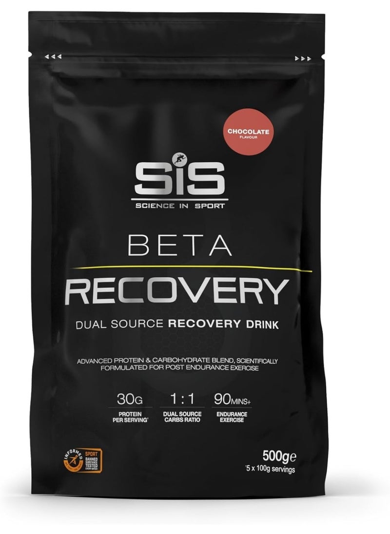 SIS BETA Recovery Dual Source Recovery Drink, ADVANCE PROTEIN AND CARBOHYDRATE BLEND, SCIENTIFICALLY FORMULATED FOR POST ENDURANCE EXERCISE, 1:1 DUAL SOURCE 90 MINS ENDURANCE EXERCISE | Chocolate Flavour, 30g Protein per Serving, 500g  - Image 1
