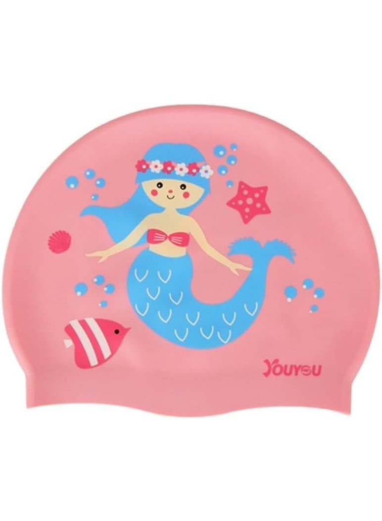 يويو بونيه سباحة أطفال سيليكون بتصميم حورية البحر – لون وردي - Image 1