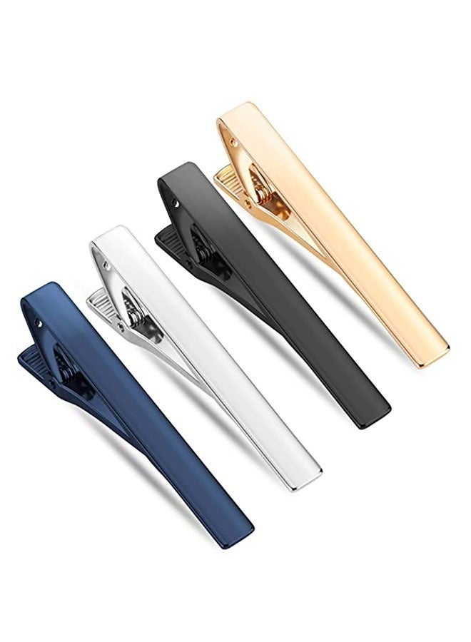 GIFT 4 Pack Tie Clips for Men, Classic Tie Clip Silver Gold Black Blue Necktie Tie Bar Pinch Clips Suitable for Wedding Anniversary Business and Daily Life 5.8cm - Image 1