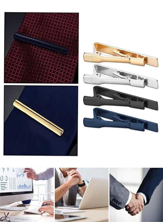 GIFT 4 Pack Tie Clips for Men, Classic Tie Clip Silver Gold Black Blue Necktie Tie Bar Pinch Clips Suitable for Wedding Anniversary Business and Daily Life 5.8cm - Image 5